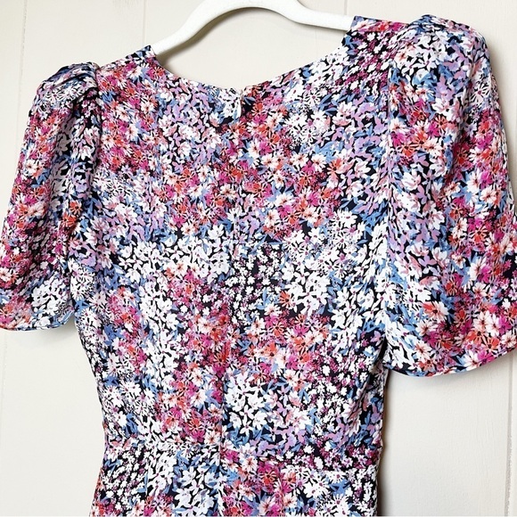 Parker 100% silk Krislyn Floral Mini Dress 00 XS puffed sleeves ruffle cocktail - Picture 8 of 14